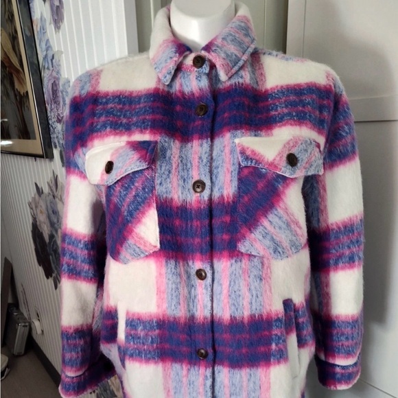 Blank NYC Jackets & Blazers - Blank NYC Plaid Shacket Coat | Cozy Oversized Shirt Jacket Pink Purple Large